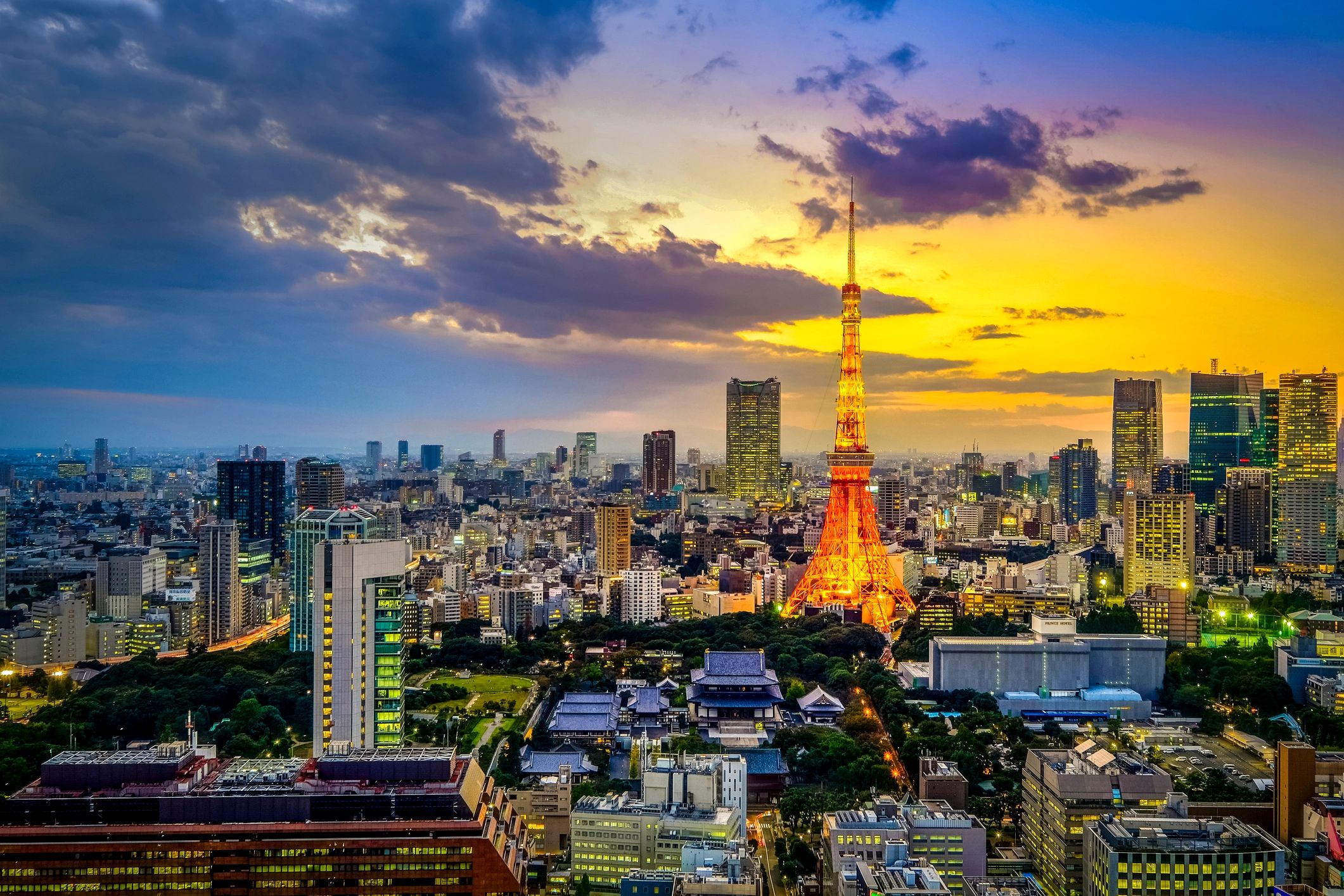 City skyline at twilight